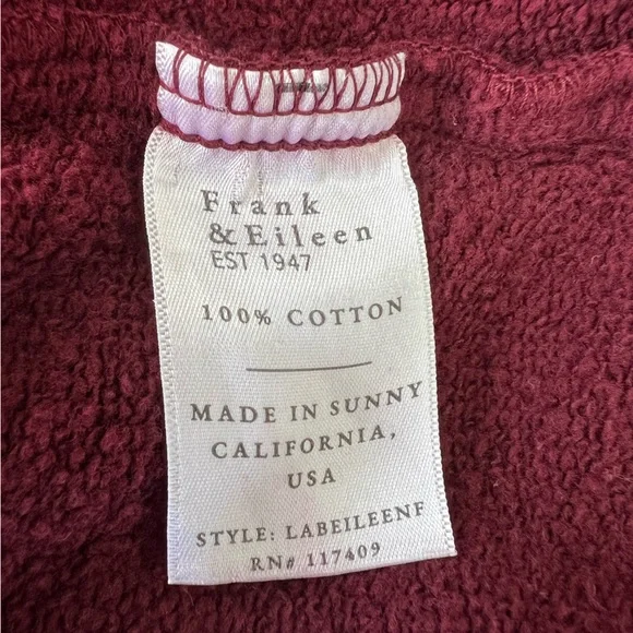 Frank & Eileen Womens Small Triple Fleece Eileen Button Down Sweatshirt Burgundy - Picture 6 of 6
